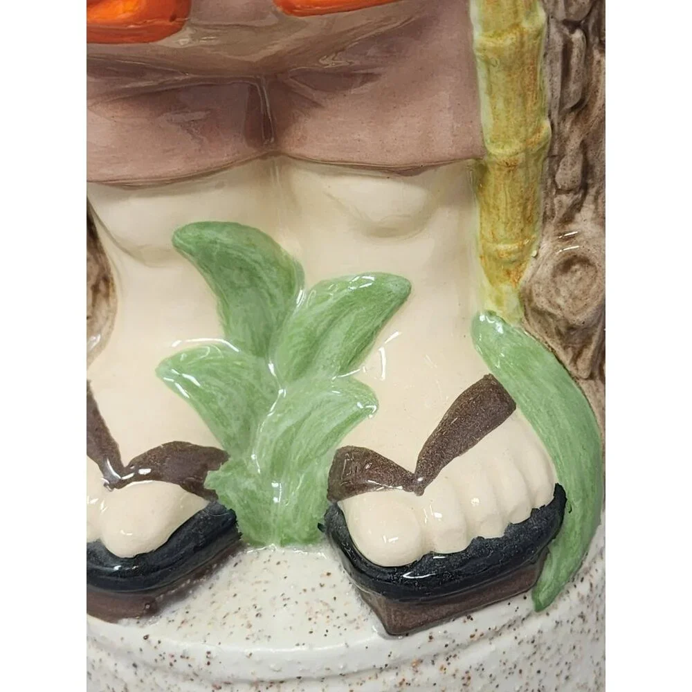 Vintage Ceramic Asian Man Rice Bag Hiking Stick Storage Holder Decanter‎